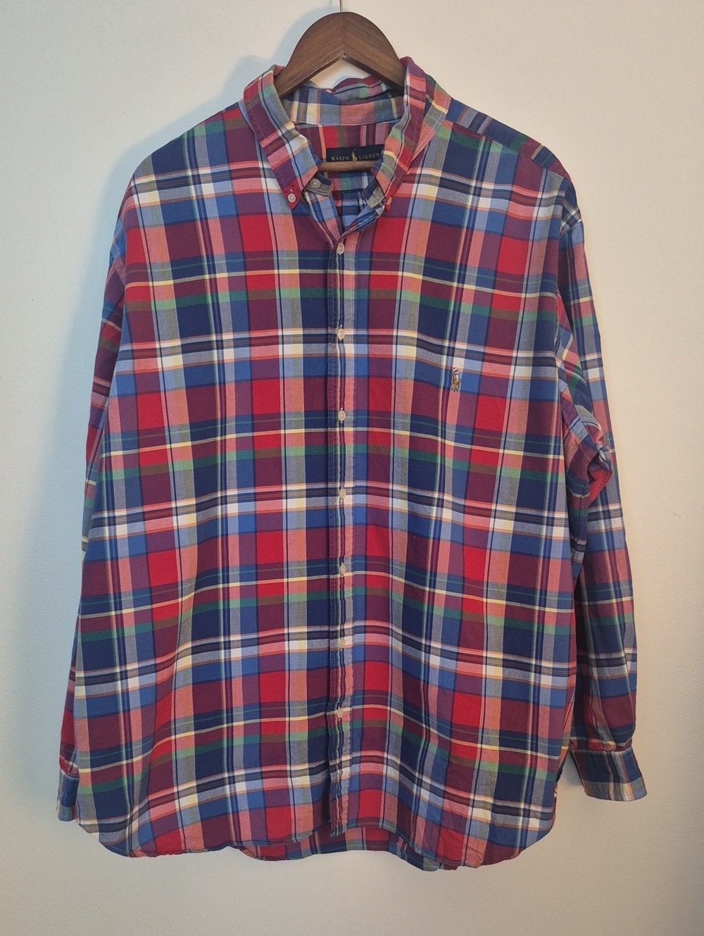 Ralph Lauren Plaid Button-Down Shirt Multi-Color Pony 100% Cotton Big & Tall 2XL - Picture 2 of 8